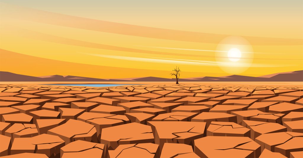Illustration of a hot, dry desert with sun beating down