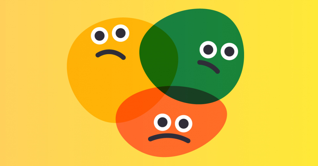 Three emojis (yellow, green and orange), all with sad faces.