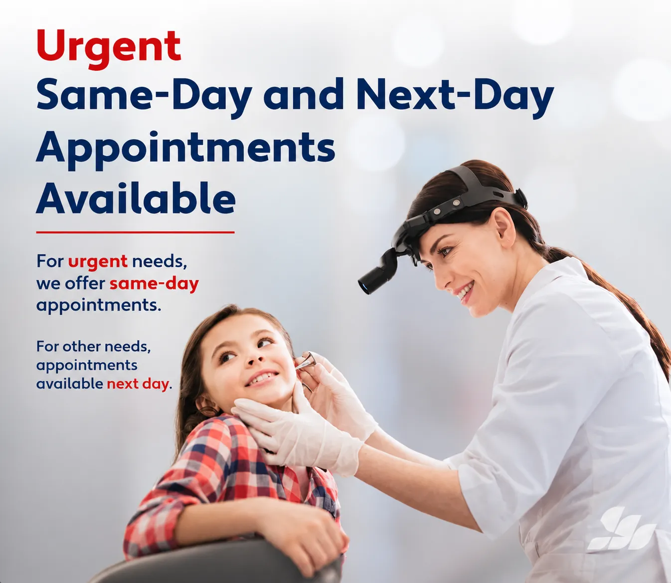 ENT specialist providing urgent same-day and next-day appointments